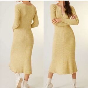 DAILY PRACTICE by Anthropologie ALLA Ribbed MIDI DRESS in Yellow Size Small